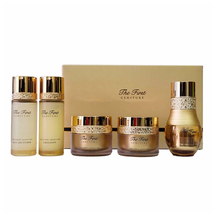 Набор антивозрастных миниатюр O Hui The First Geniture Special Gift Set со стволовыми клетками (тонер, эссенция, эмульсия, кремы для лица и для век)
